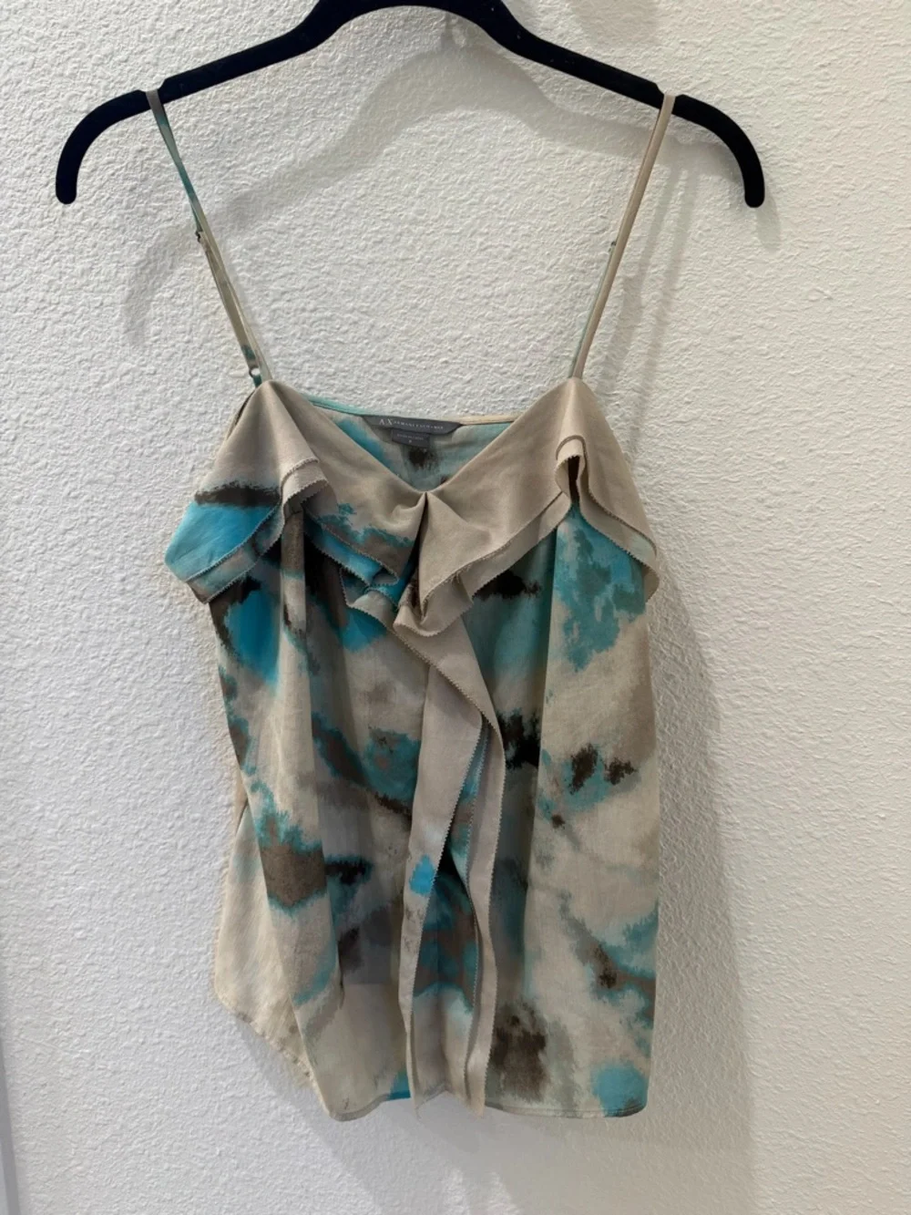 Armani Exchange Beige & Teal Ruffled Tie-Dye Camisole - Picture 1 of 4